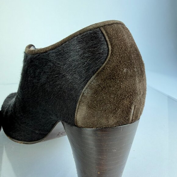 Philippe Model Black Pony Hair Leather Ankle Boots 3.5" Block Heel Made in Italy - Picture 5 of 9